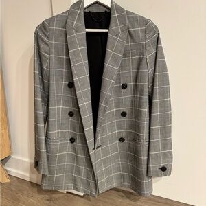 AllSaints Gray Windowpane Double-Breasted Blazer